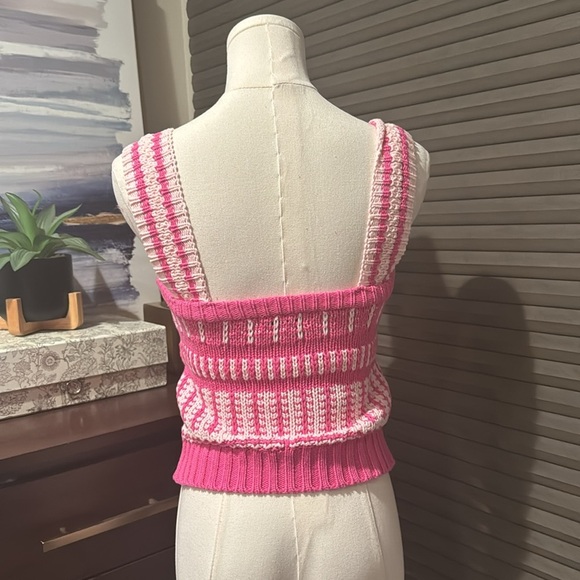 NWOT Woman's Lush Pink & White Stripe Sweater Tank Top. Size Small - Picture 5 of 6